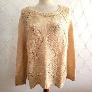SALE! Cozy Knit Cream Sweater / Creamy Beige / Roomy and Soft / Size XL
